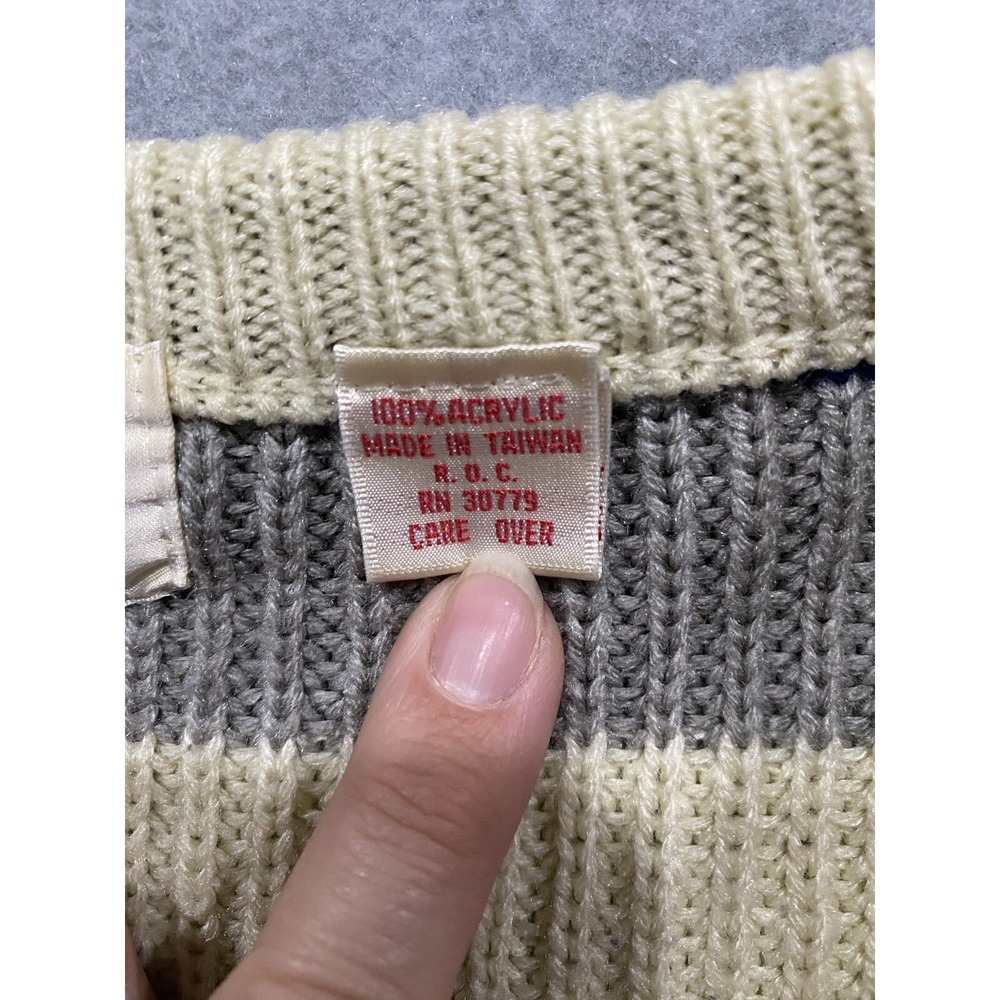 MODZ V-Neck Sweater Cream, Gray and Royal Blue Stripe Size Large Women's Vintage - Picture 5 of 11